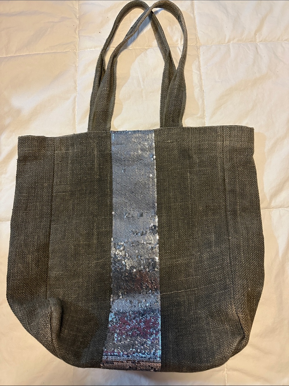 Indigo Sequin-Stripe Canvas Tote Bag